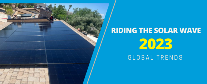 Riding the solar wave 2023 global trends. Solar panels on top of roof.